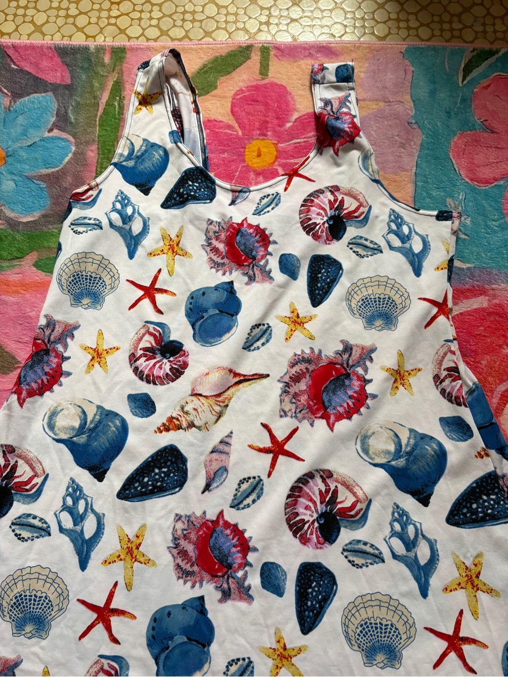 Girls' White Seashell Print Dress - Nautical Beach Pattern